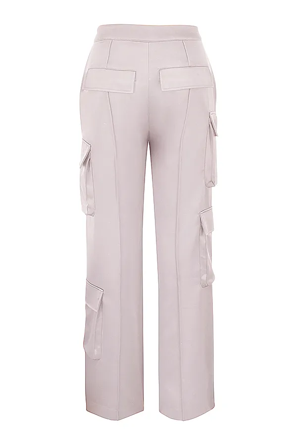 House Of CB DariaCrystal Satin Straight Leg Cargo Trousers Crystal Women Trousers