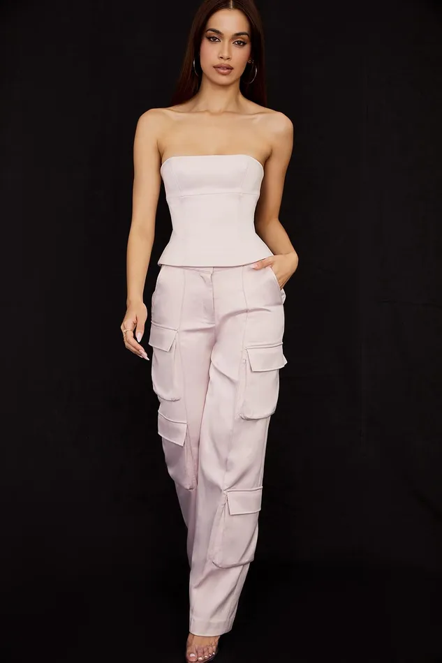 House Of CB DariaCrystal Satin Straight Leg Cargo Trousers Crystal Women Trousers