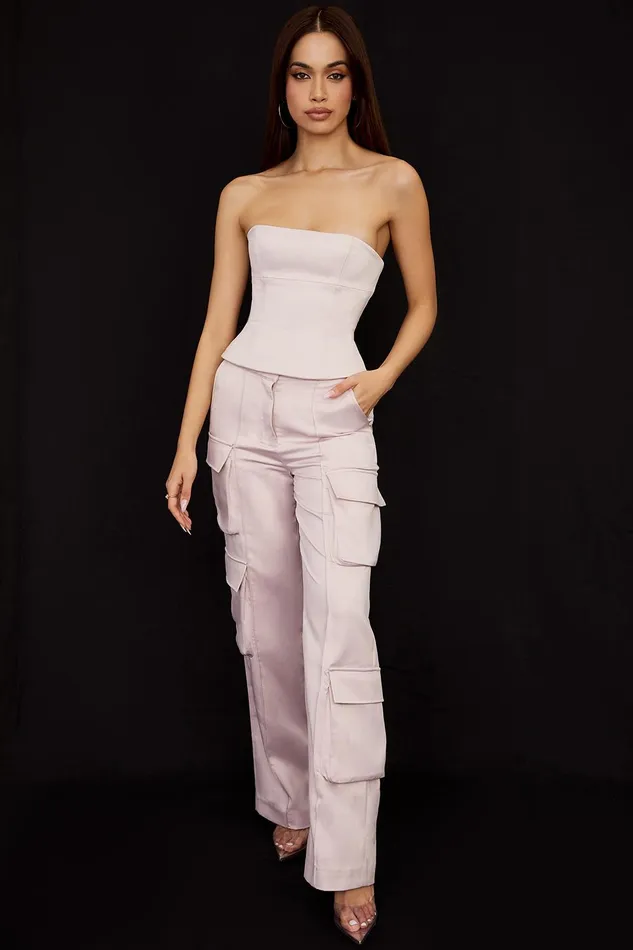 House Of CB DariaCrystal Satin Straight Leg Cargo Trousers Crystal Women Trousers