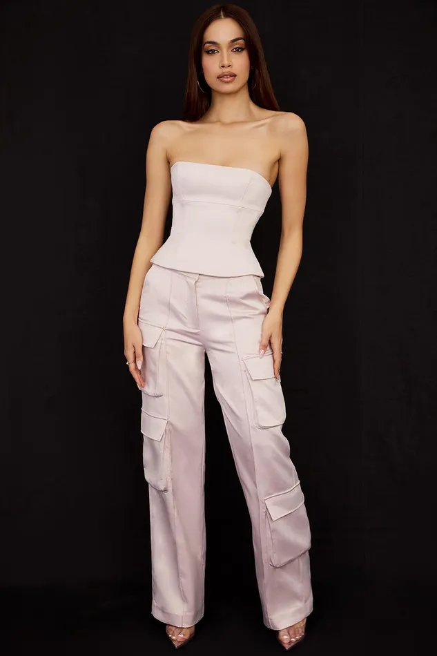 House Of CB DariaCrystal Satin Straight Leg Cargo Trousers Crystal Women Trousers