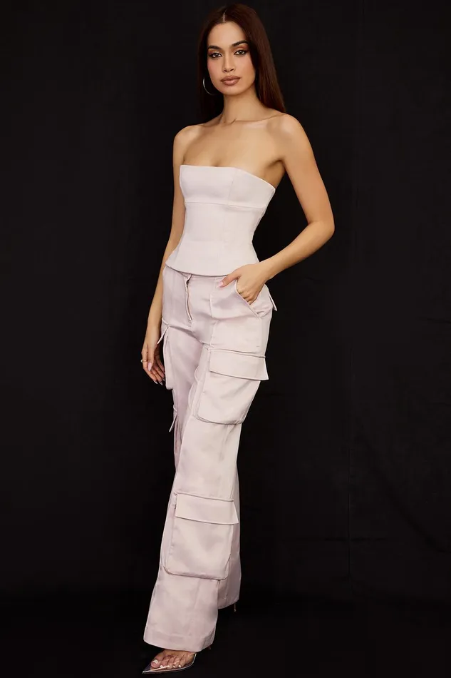 House Of CB DariaCrystal Satin Straight Leg Cargo Trousers Crystal Women Trousers