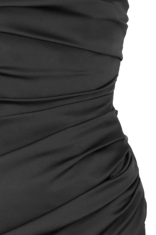 House Of CB EmanuelaBlack Draped Ruched Mini Dress Black Women Mini Dresses