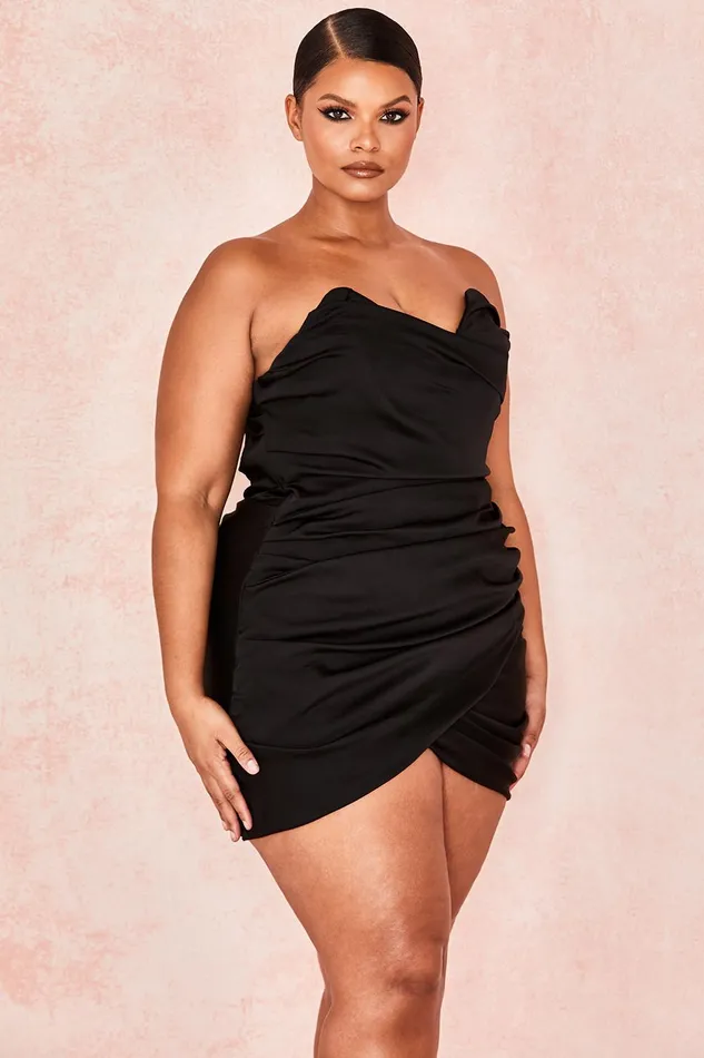 House Of CB EmanuelaBlack Draped Ruched Mini Dress Black Women Mini Dresses