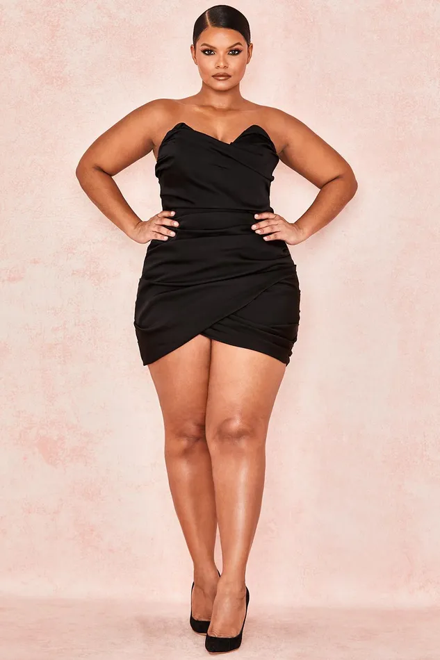 House Of CB EmanuelaBlack Draped Ruched Mini Dress Black Women Mini Dresses