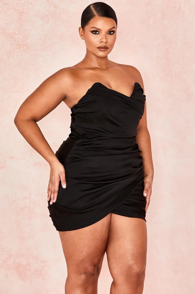 House Of CB EmanuelaBlack Draped Ruched Mini Dress Black Women Mini Dresses
