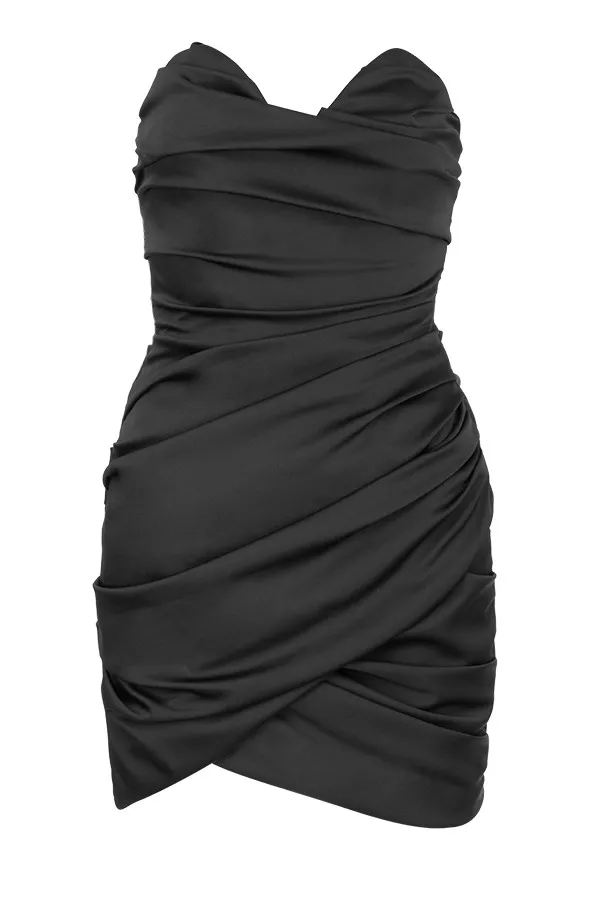 House Of CB EmanuelaBlack Draped Ruched Mini Dress Black Women Mini Dresses