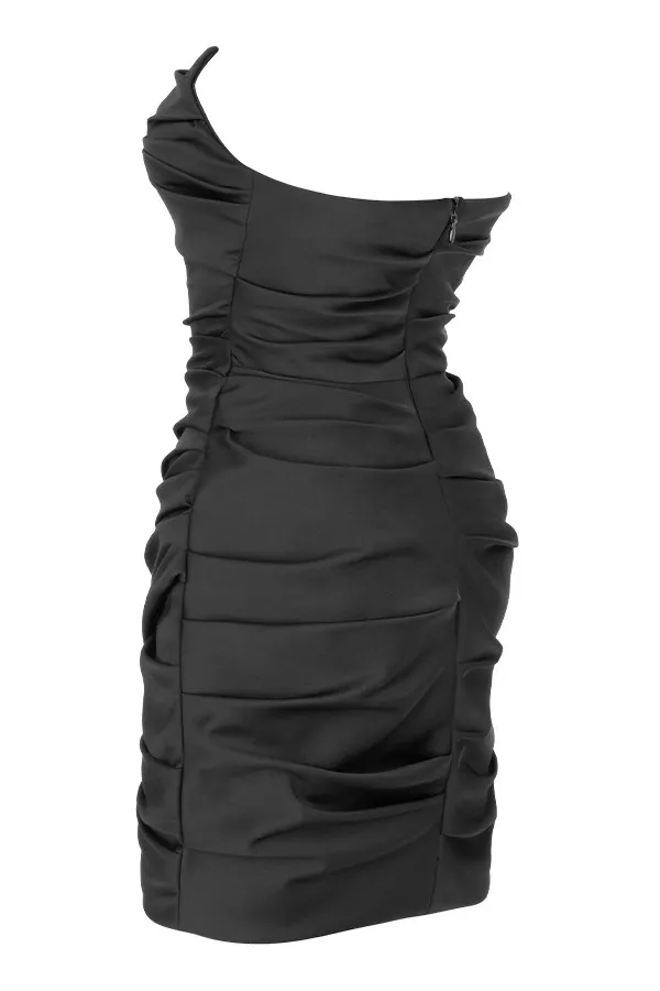House Of CB EmanuelaBlack Draped Ruched Mini Dress Black Women Mini Dresses