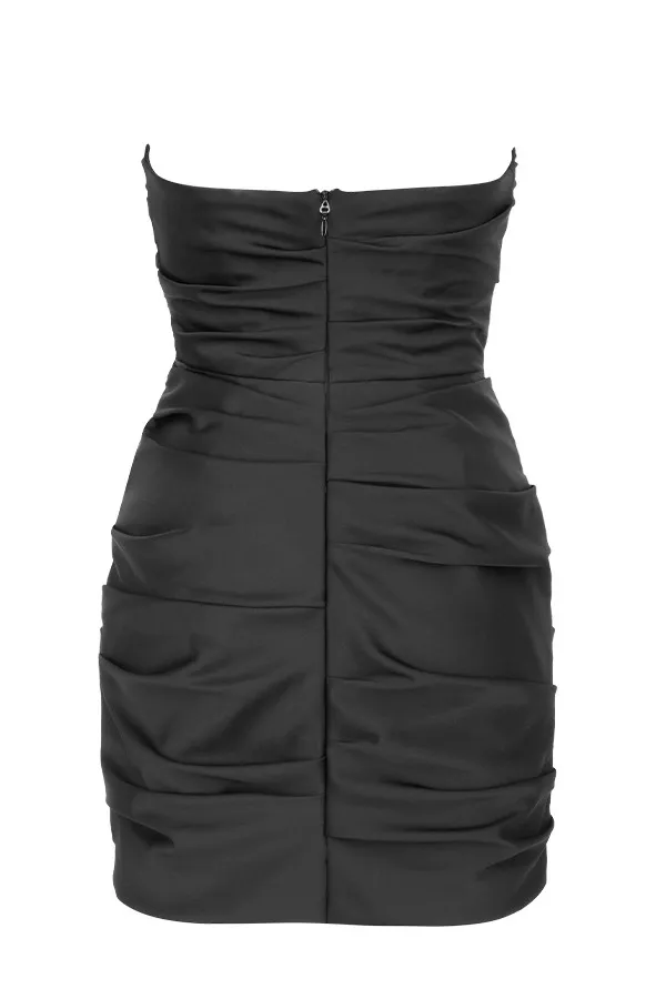 House Of CB EmanuelaBlack Draped Ruched Mini Dress Black Women Mini Dresses