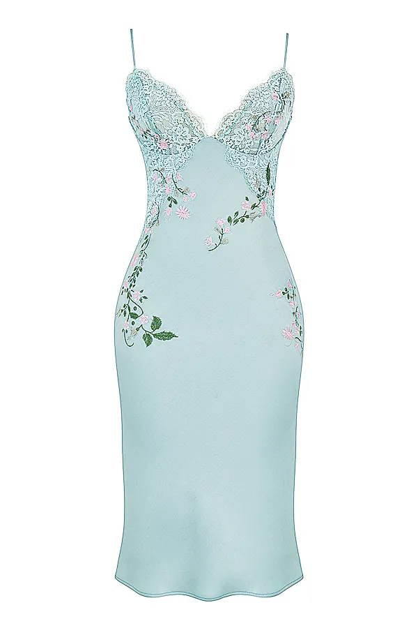 House Of CB FallonLight Jade Embroidered Slip Dress Light Women Midi Dresses