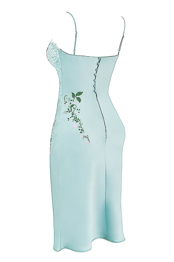 House Of CB FallonLight Jade Embroidered Slip Dress Light Women Midi Dresses