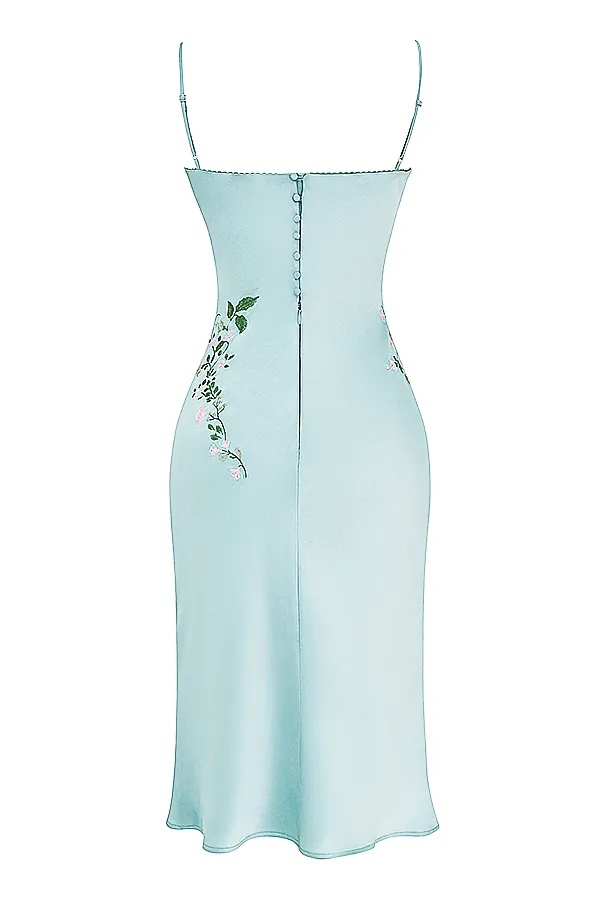 House Of CB FallonLight Jade Embroidered Slip Dress Light Women Midi Dresses