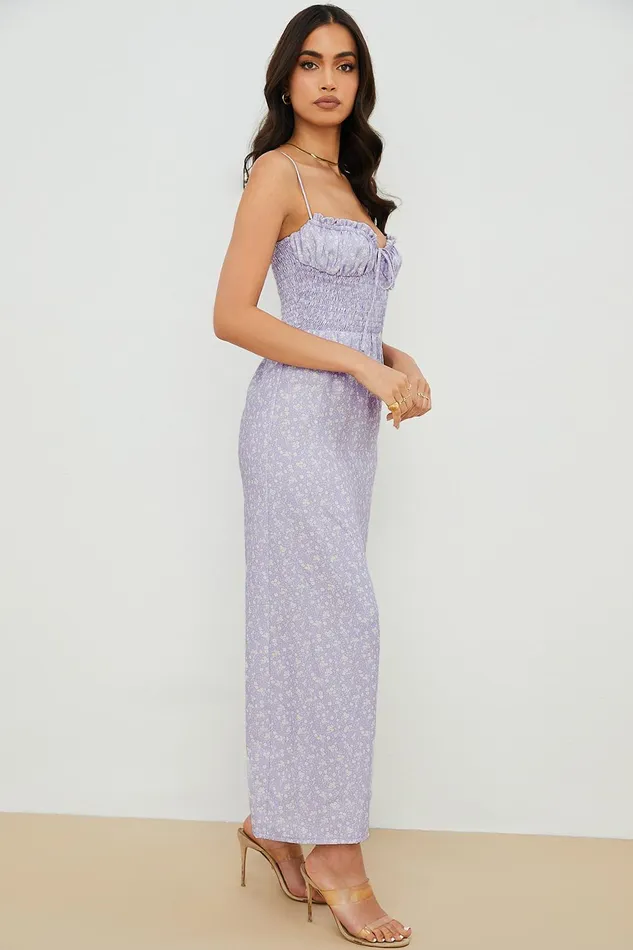 House Of CB JanelleLilac Floral Shirred Ankle Dress 8211 SALE Lilac Women Sun Dresses