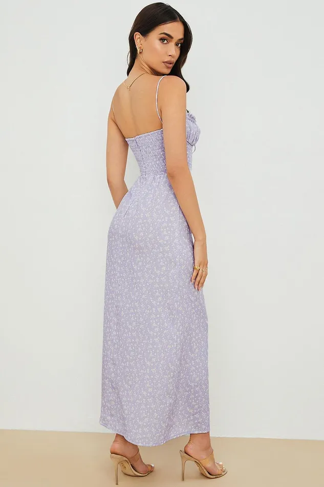 House Of CB JanelleLilac Floral Shirred Ankle Dress 8211 SALE Lilac Women Sun Dresses