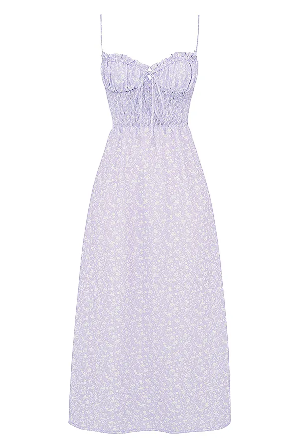 House Of CB JanelleLilac Floral Shirred Ankle Dress 8211 SALE Lilac Women Sun Dresses