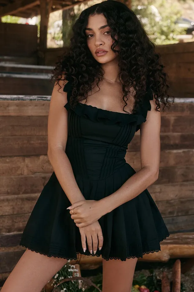House Of CB JemimaBlack Pin Tuck Pleated Dress Black Women Mini Dresses