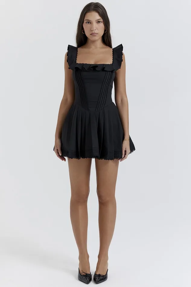 House Of CB JemimaBlack Pin Tuck Pleated Dress Black Women Mini Dresses