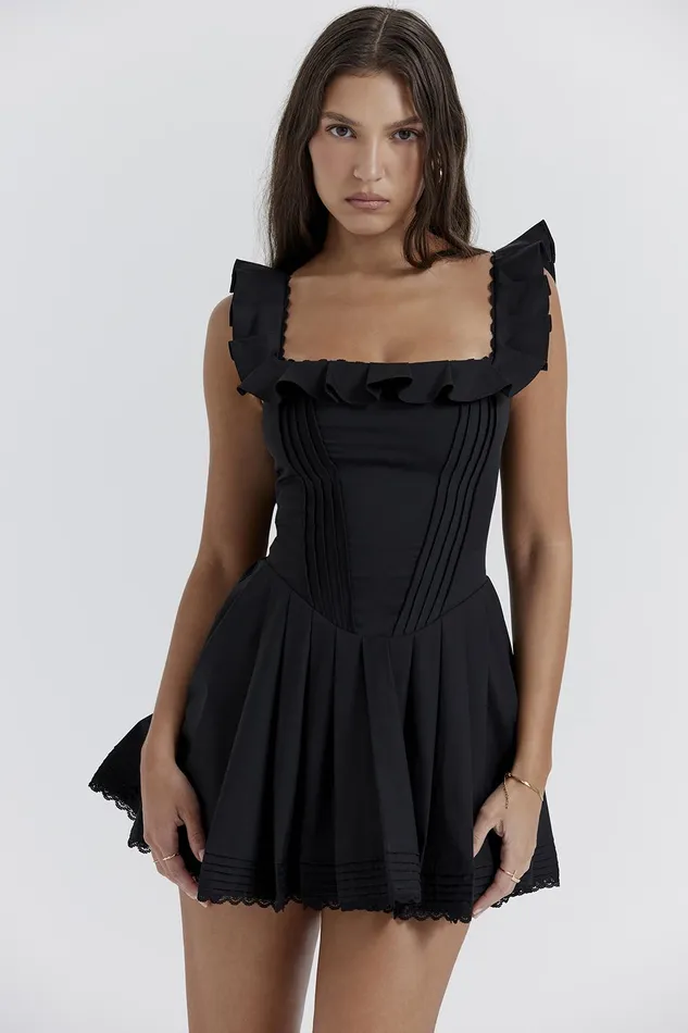House Of CB JemimaBlack Pin Tuck Pleated Dress Black Women Mini Dresses