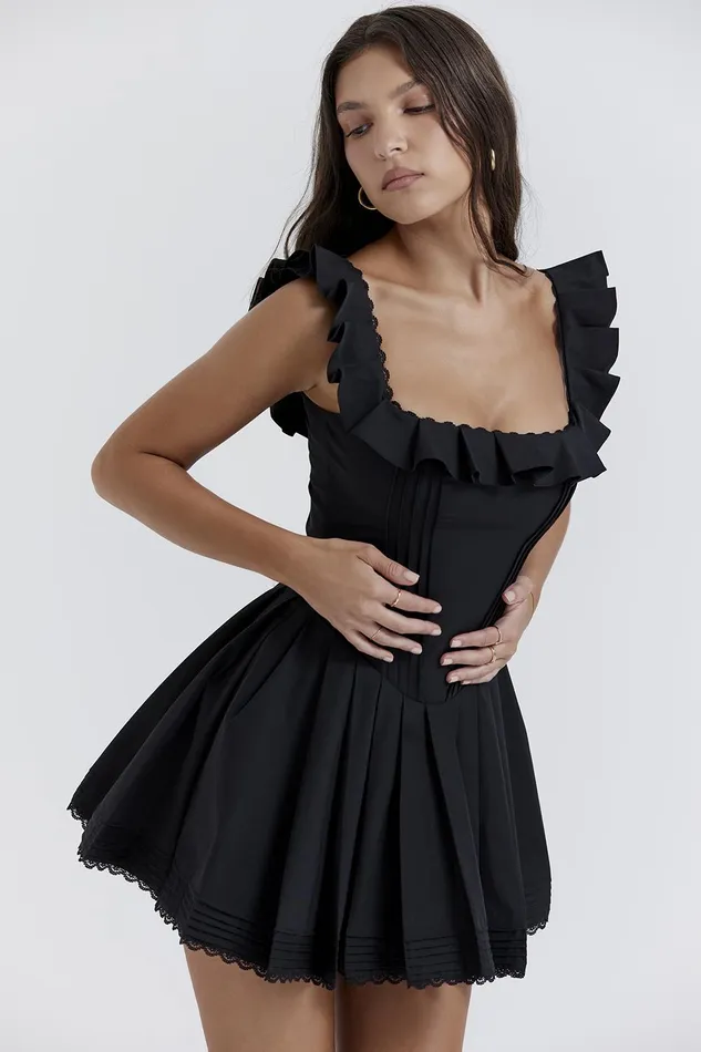 House Of CB JemimaBlack Pin Tuck Pleated Dress Black Women Mini Dresses