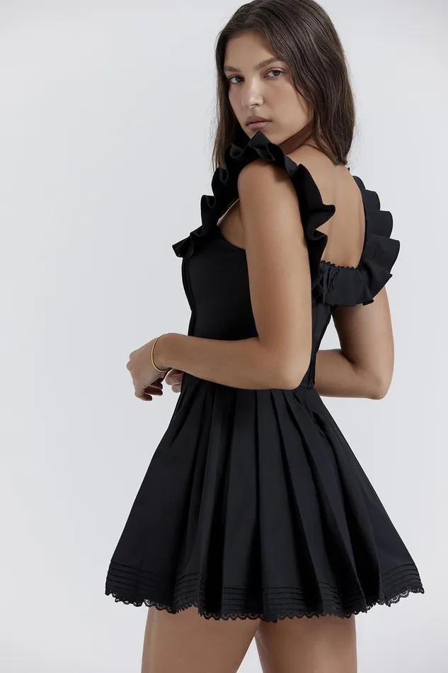 House Of CB JemimaBlack Pin Tuck Pleated Dress Black Women Mini Dresses