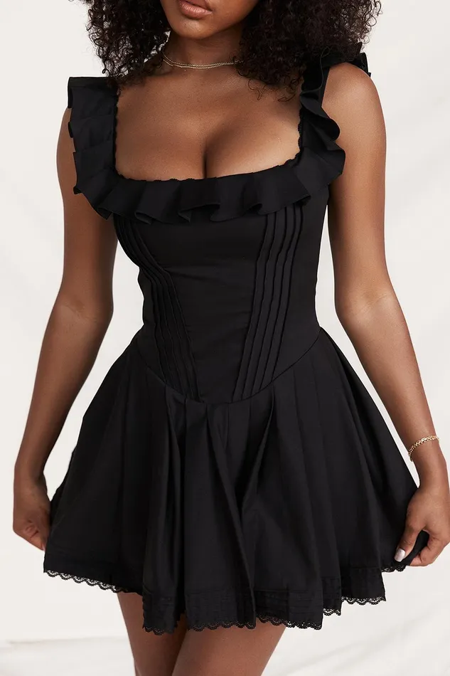House Of CB JemimaBlack Pin Tuck Pleated Dress Black Women Mini Dresses