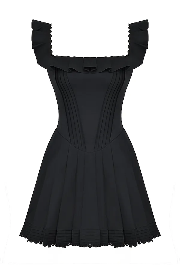 House Of CB JemimaBlack Pin Tuck Pleated Dress Black Women Mini Dresses