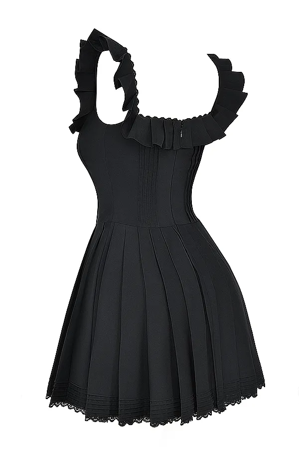 House Of CB JemimaBlack Pin Tuck Pleated Dress Black Women Mini Dresses