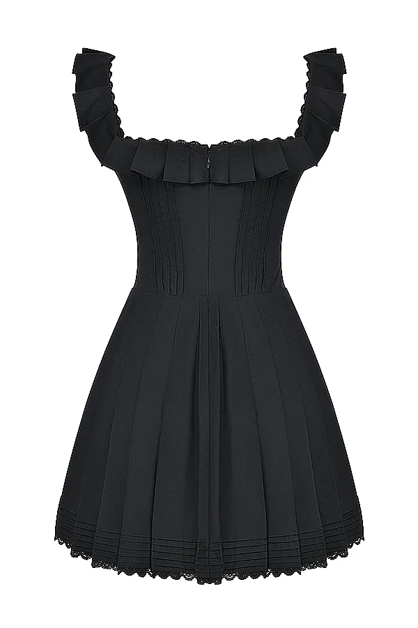 House Of CB JemimaBlack Pin Tuck Pleated Dress Black Women Mini Dresses