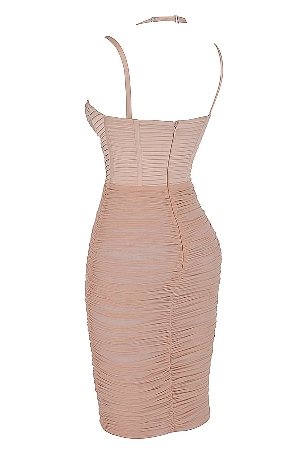 House Of CB JosephineTaupe Pleated Corset Midi Dress 8211 SALE Taupe Women Bodycon Dresses