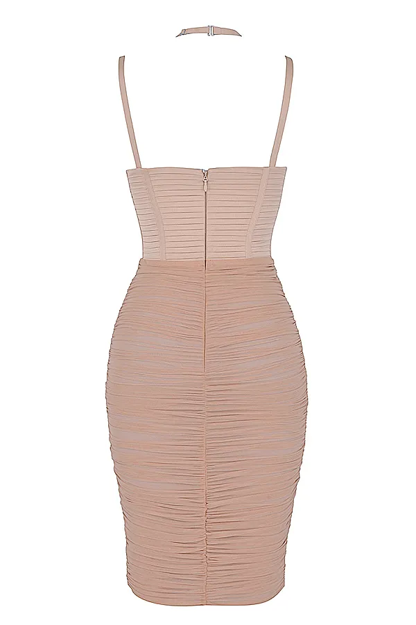House Of CB JosephineTaupe Pleated Corset Midi Dress 8211 SALE Taupe Women Bodycon Dresses
