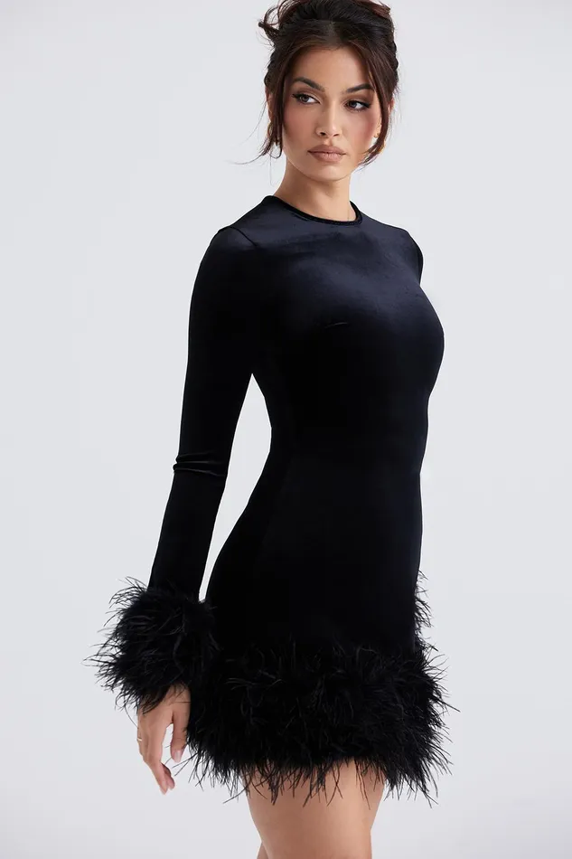 House Of CB LaviniaBlack Velvet Mini Dress Black Women Mini Dresses