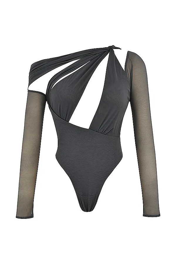 House Of CB LilahShadow Asymmetric Cutout Bodysuit 8211 SALE Shadow Women Tops
