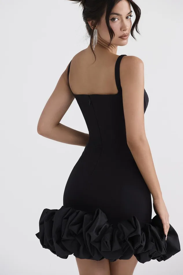 House Of CB LilouBlack Ruffle Hem Dress Black Women Mini Dresses