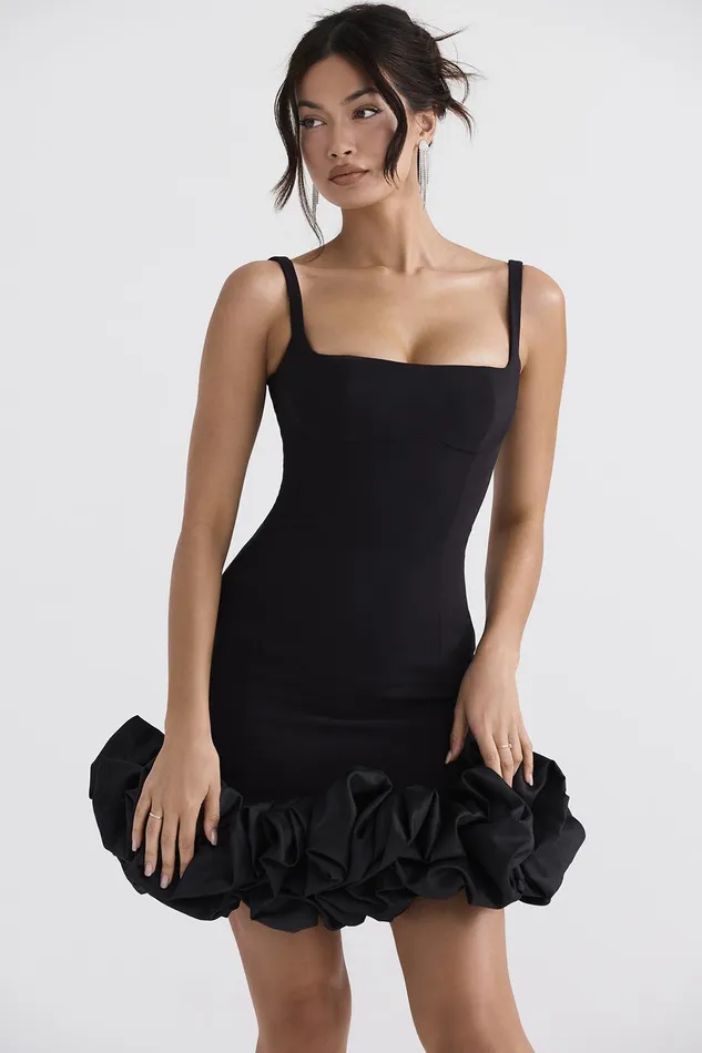 House Of CB LilouBlack Ruffle Hem Dress Black Women Mini Dresses