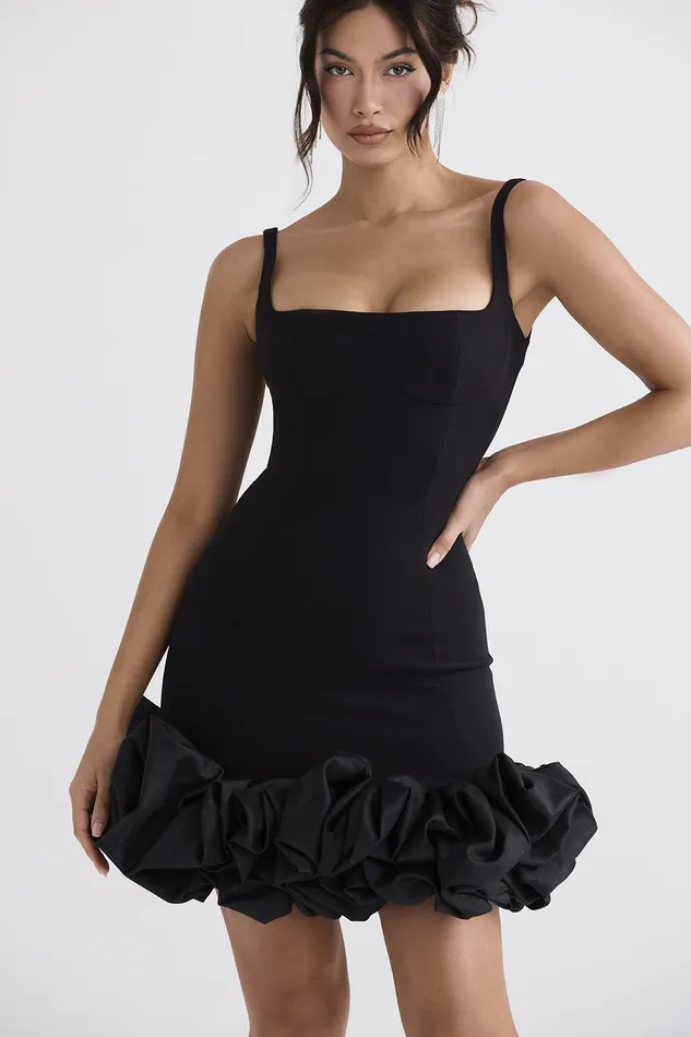 House Of CB LilouBlack Ruffle Hem Dress Black Women Mini Dresses