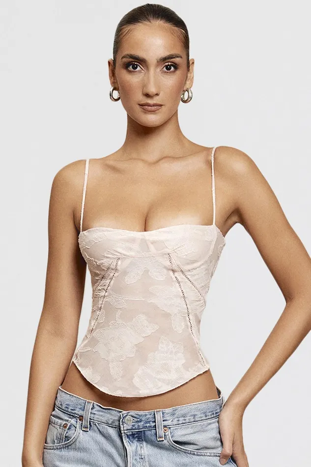 House Of CB LisettePink Floral Lace Camisole Pink Women Tops
