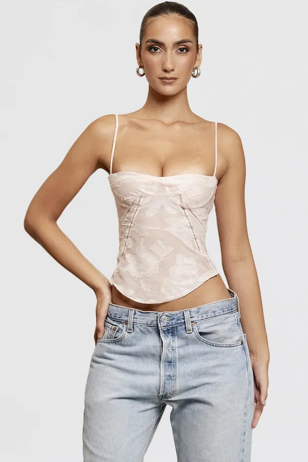 House Of CB LisettePink Floral Lace Camisole Pink Women Tops