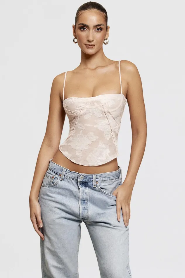 House Of CB LisettePink Floral Lace Camisole Pink Women Tops