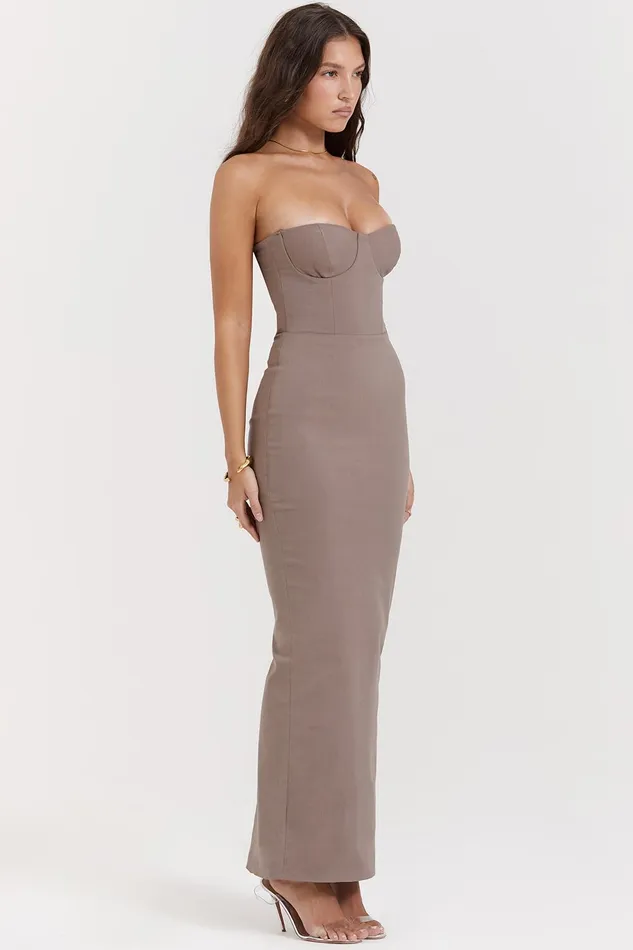House Of CB LuciaTaupe Strapless Corset Maxi Dress Taupe Women Corset Dresses