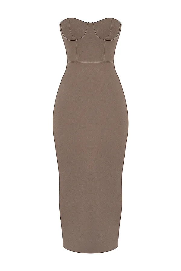 House Of CB LuciaTaupe Strapless Corset Maxi Dress Taupe Women Corset Dresses