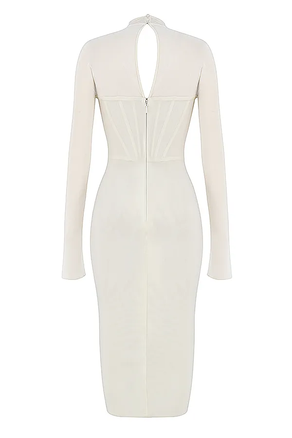 House Of CB MilaroseWhite Mesh Corset Midi Dress 8211 SALE White Women Bodycon Dresses