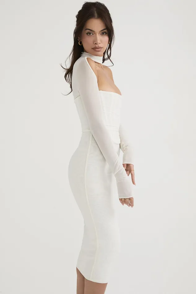 House Of CB MilaroseWhite Mesh Corset Midi Dress 8211 SALE White Women Bodycon Dresses