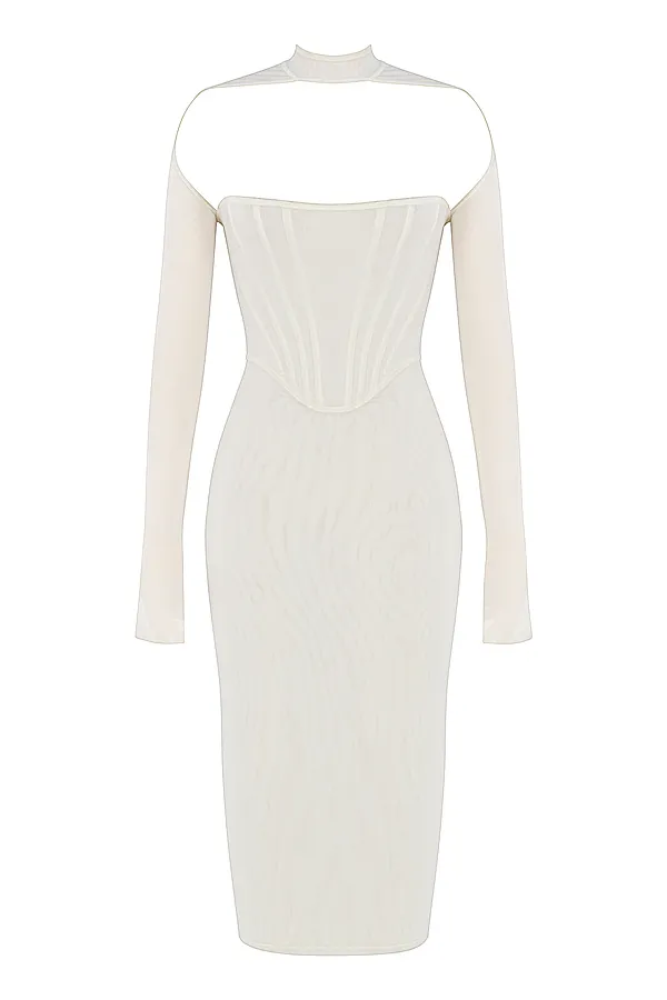 House Of CB MilaroseWhite Mesh Corset Midi Dress 8211 SALE White Women Bodycon Dresses