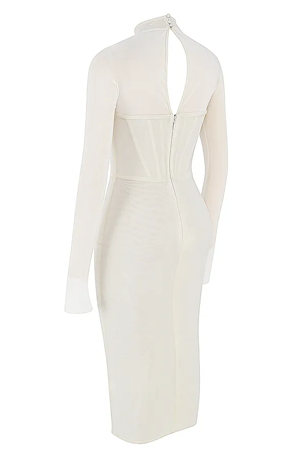 House Of CB MilaroseWhite Mesh Corset Midi Dress 8211 SALE White Women Bodycon Dresses
