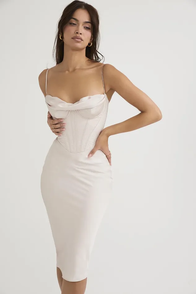House Of CB MyrnaCrystal Satin Corset Midi Dress 8211 SALE Crystal Women Bodycon Dresses