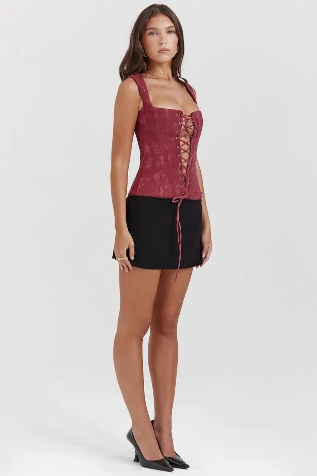 House Of CB ParisaMerlot Floral Corset Merlot Women Tops