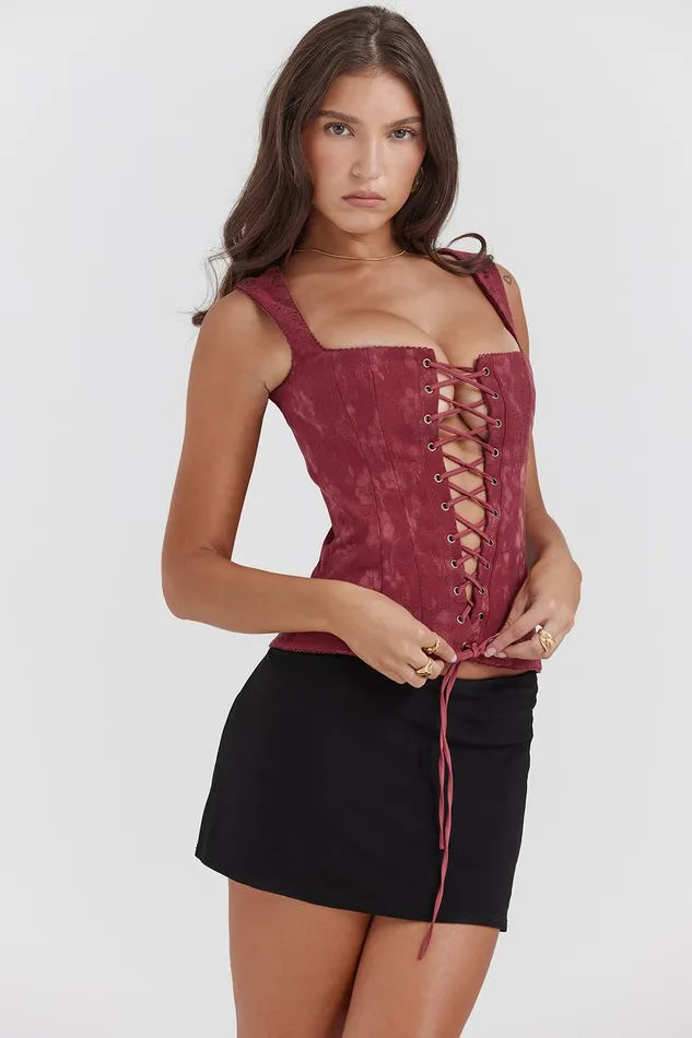 House Of CB ParisaMerlot Floral Corset Merlot Women Tops