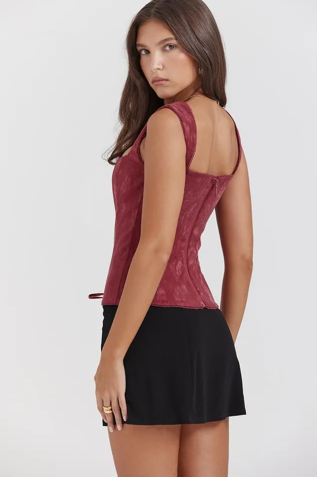 House Of CB ParisaMerlot Floral Corset Merlot Women Tops