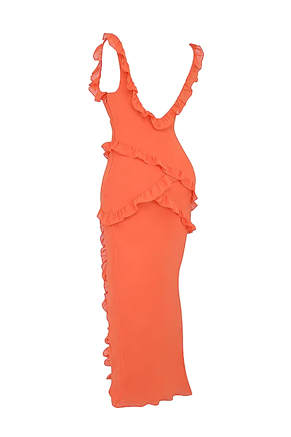 House Of CB PixieFlame Orange Ruffle Maxi Dress Flame Women Maxi Dresses