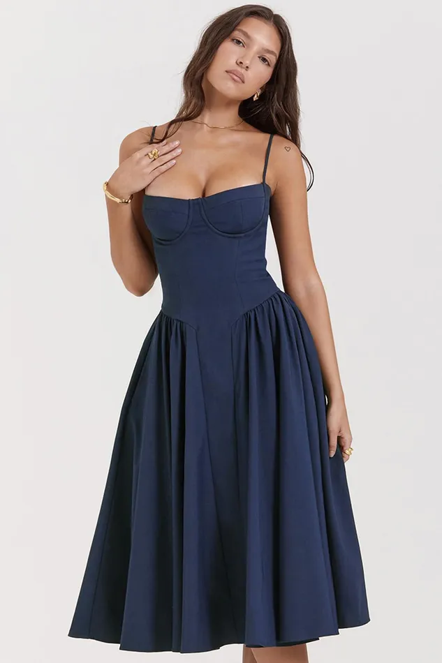 House Of CB SamariaFrench Navy Corset Sundress French Women Corset Dresses