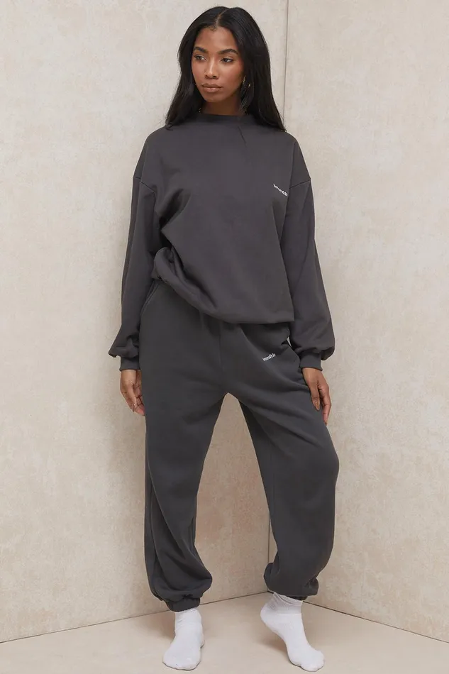 House Of CB SkyCharcoal Fleece Back Jogging Trousers Charcoal Women Sweats